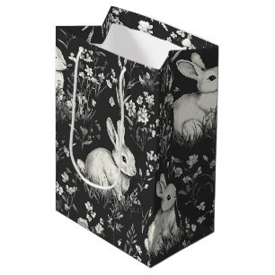 Zwart Bos Konijn Botanisch Patroon Medium Cadeauzakje
