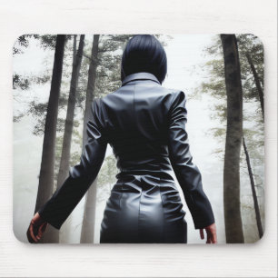 Zwart bos - Lone meisje in het spookachtige bos Muismat