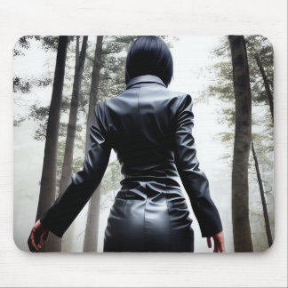 Zwart bos - Lone meisje in het spookachtige bos Muismat