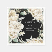 Zwart botanisch groen eenvoudige winter bruiloft servet (Voorkant)