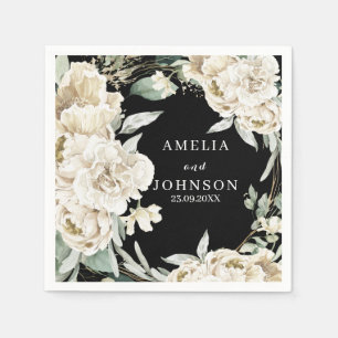 Zwart botanisch groen eenvoudige winter bruiloft servet