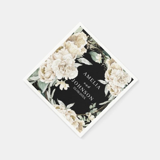 Zwart botanisch groen eenvoudige winter bruiloft servet (Hoek)