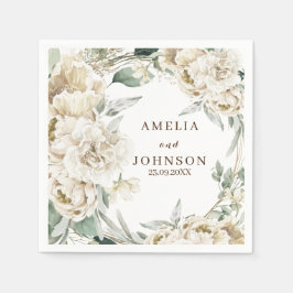 Zwart botanisch groen eenvoudige winter bruiloft servet