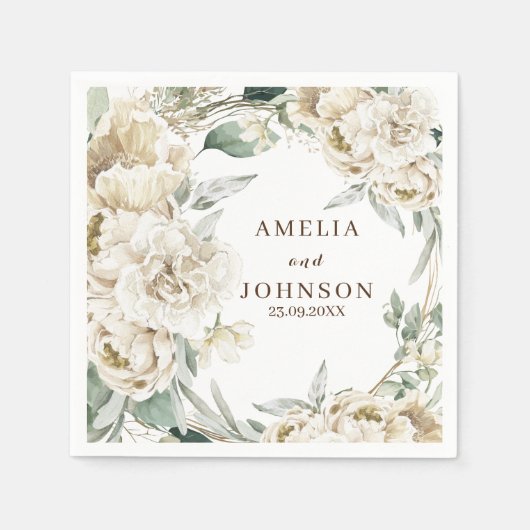 Zwart botanisch groen eenvoudige winter bruiloft servet (Voorkant)