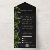 Zwart Botanisch groen | QR-code All In One Uitnodiging (Binnen)