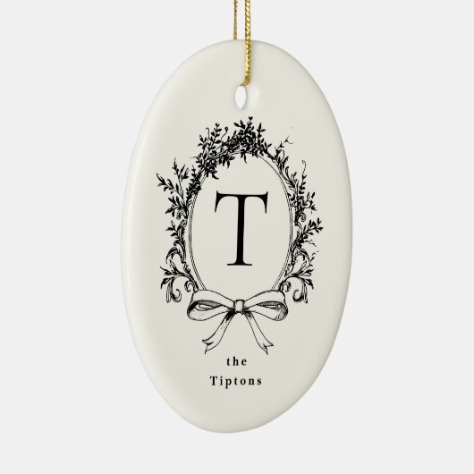  zwart botanisch monogram keramisch ornament (Rechts)