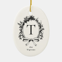 zwart botanisch monogram keramisch ornament