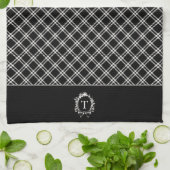  zwart botanisch monogram theedoek (Gevouwen)