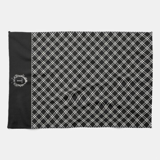  zwart botanisch monogram theedoek (Horizontaal)