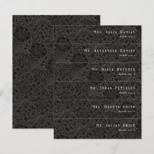 Zwart Botanisch Moody Bloemen Slanke Place Cards Kaart (Voorkant / Achterkant)