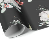 Zwart Botanisch Vakantie Wrapping Papier (Rol Hoek)