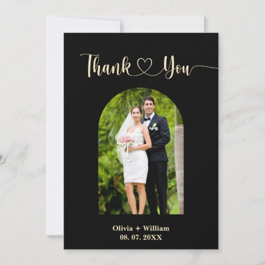 Zwart & Boter Geel Foto Trouwen Dank u kaart (Voorkant)