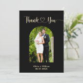 Zwart & Boter Geel Foto Trouwen Dank u kaart (Staand voorkant)