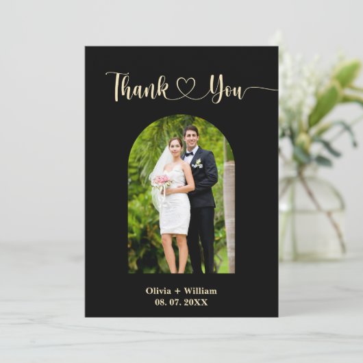 Zwart & Boter Geel Foto Trouwen Dank u kaart (Staand voorkant)