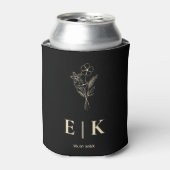 Zwart & Boter Geel Monogram Wilde Bloemen Bruiloft Blikjeskoeler (Blikje Voorkant)