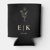 Zwart & Boter Geel Monogram Wilde Bloemen Bruiloft Blikjeskoeler (Voorkant)
