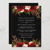 Zwart Bourgogne Bloemen Boho Bruiloft Kaart (Voorkant / Achterkant)