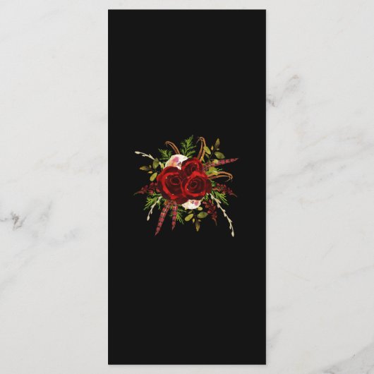 Zwart Bourgogne Bloemen Boho Bruiloft Menu Kaart (Achterkant)