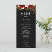 Zwart Bourgogne Bloemen Boho Bruiloft Menu Kaart (Staand voorkant)