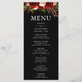 Zwart Bourgogne Bloemen Boho Bruiloft Menu Kaart (Voorkant)