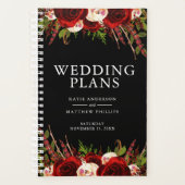 Zwart Bourgogne Bloemen Boho Bruiloft Planner (Voorkant)