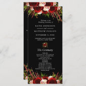 Zwart Bourgogne Bloemen Boho Bruiloft Programma Programmakaart (Voorkant / Achterkant)