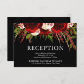 Zwart Bourgogne Bloemen Boho Bruiloft Receptie Informatiekaartje (Voorkant / Achterkant)