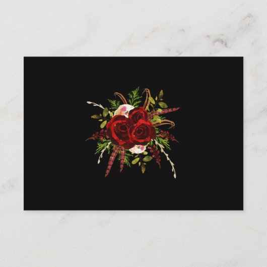 Zwart Bourgogne Bloemen Boho Bruiloft Receptie Informatiekaartje (Achterkant)