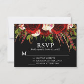 Zwart Bourgogne Bloemen Boho Bruiloft RSVP Kaartje (Voorkant)