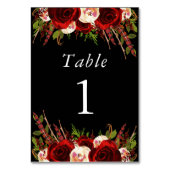 Zwart Bourgogne Bloemen Boho Tafelnummer (Voorkant)