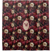 Zwart Bourgogne Gold Cream  Bloemmonogram Douchegordijn (Voorkant)