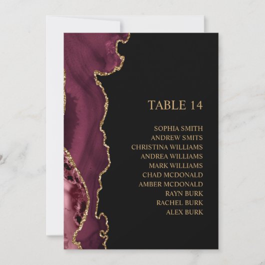 Zwart & Bourgogne Goud Bruiloft Zitkaarten Kaarten (Voorkant)