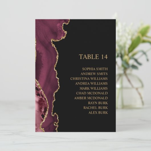 Zwart & Bourgogne Goud Bruiloft Zitkaarten Kaarten (Staand voorkant)