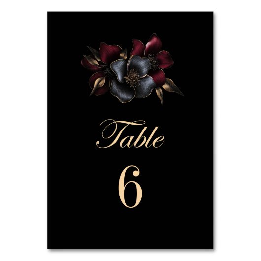 Zwart Bourgogne Grijs Bloemen Trouwtafel Nummer Kaart (Achterkant)