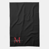 Zwart Bourgogne Red Maroon Monogram Script Naam Theedoek (Verticaal)