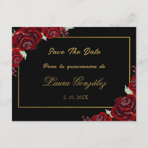 Zwart Bourgogne Save the Date quinceañera Uitnodiging Briefkaart