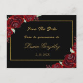 Zwart Bourgogne Save the Date quinceañera Uitnodiging Briefkaart (Voorkant)