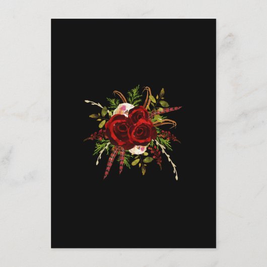 Zwart Bourgondië Floral Boho bruiloft details Informatiekaartje (Achterkant)