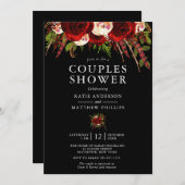 Zwart Bourgondië Floral Boho Couples Douche Kaart (Voorkant / Achterkant)