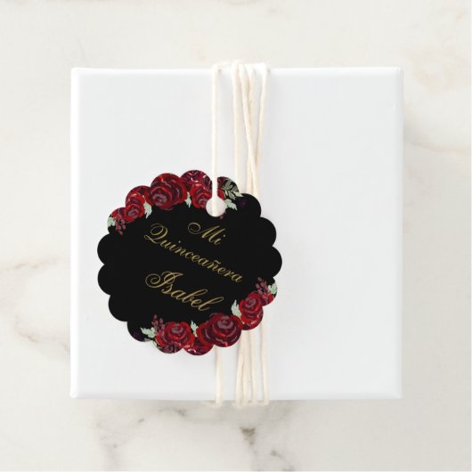 Zwart Bourgondië Quinceañera Dank u ornament Bedankjes Labels (In situ)