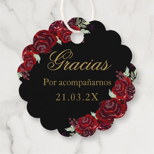 Zwart Bourgondië Quinceañera Dank u ornament Bedankjes Labels (Achterkant)