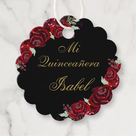 Zwart Bourgondië Quinceañera Dank u ornament Bedankjes Labels (Voorkant)