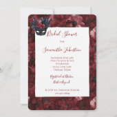 Zwart Bourgondië Rode Veren Masker Bruiloftsfeest Kaart (Voorkant)