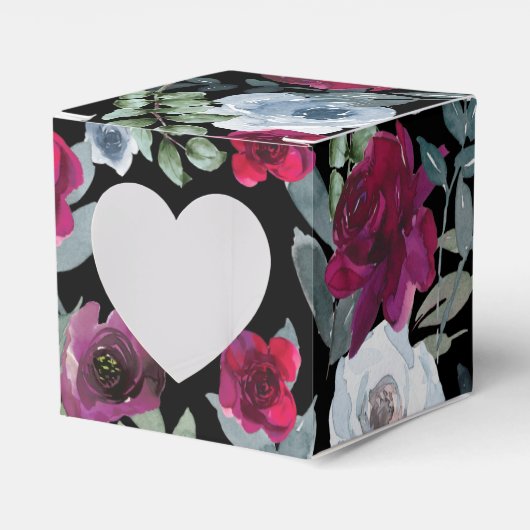 Zwart Bourgondië Saliegroen Stofblauw Bloem Logo Bedankdoosjes (Voorkant Zijde)