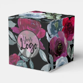 Zwart Bourgondië Saliegroen Stofblauw Bloem Logo Bedankdoosjes (Achterkant)