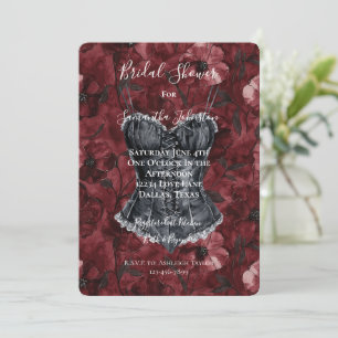 Zwart Bourgondisch Rood Floral Corset Vrijgezellen Kaart