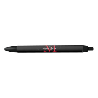 Zwart Bourgondisch Rood Monogram Elegant Script Na Zwarte Inkt Pen