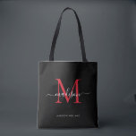 Zwart Bourgondisch Rood Monogram Script Naam Initi Tote Bag<br><div class="desc">Modern Zwart Bourgondisch Rood Monogram Elegant Script Naam Initiaal Canvas tas</div>