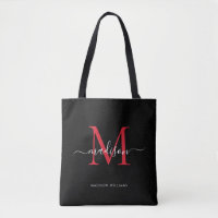 Zwart Bourgondisch Rood Monogram Script Naam Initi