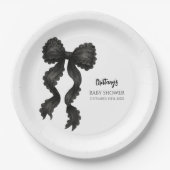 Zwart Bow Baby shower Coquette lint Papieren Bordje (Voorkant)